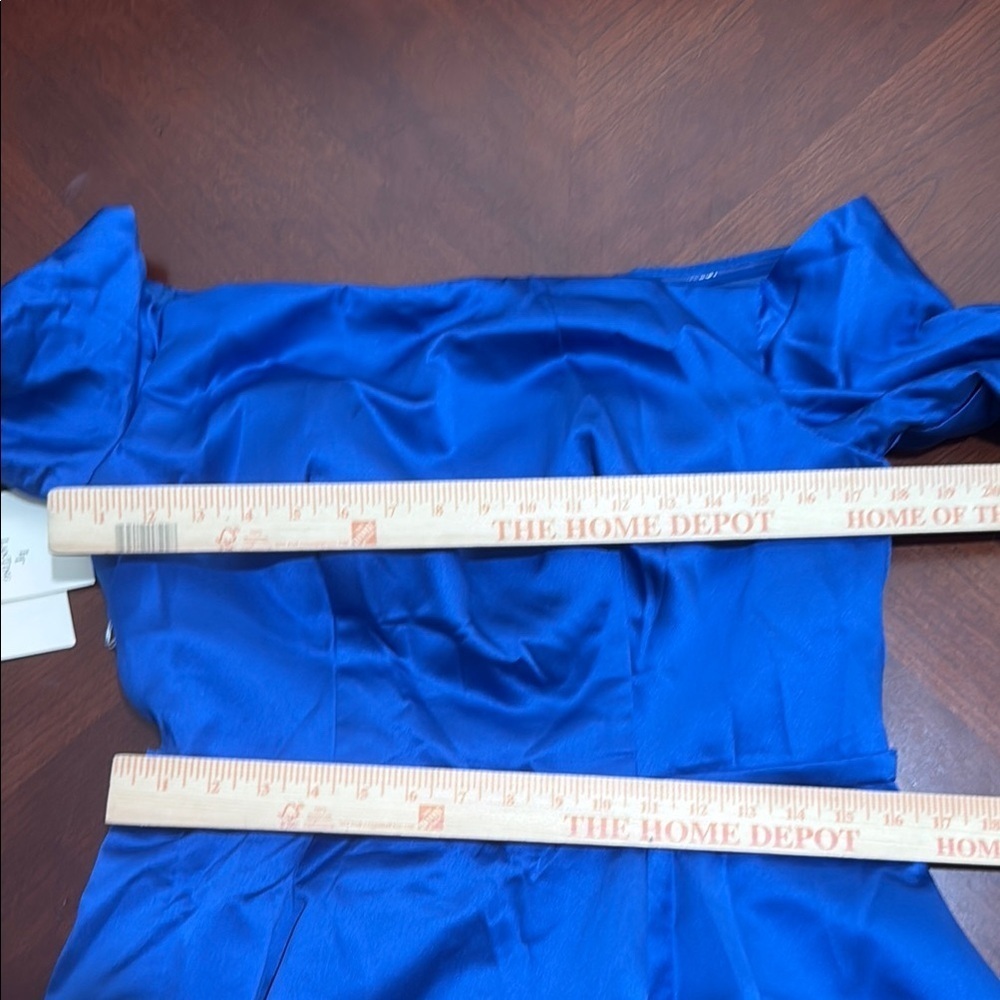 Blue Pleated Off-Shoulder Dress bow waist satin wedding guest formal cocktail - Picture 11 of 15